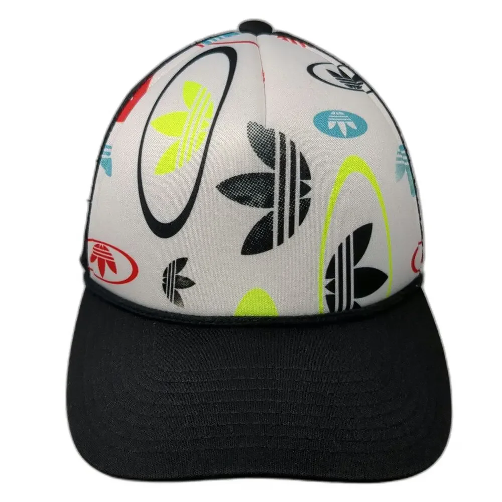 Adidas Trucker Hat White Black One Size Mesh All Over Trefoil Logo Snapback